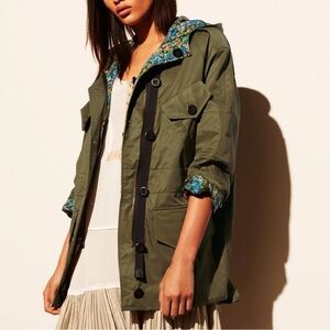 Coach Parka reversible green floral women’s size medium